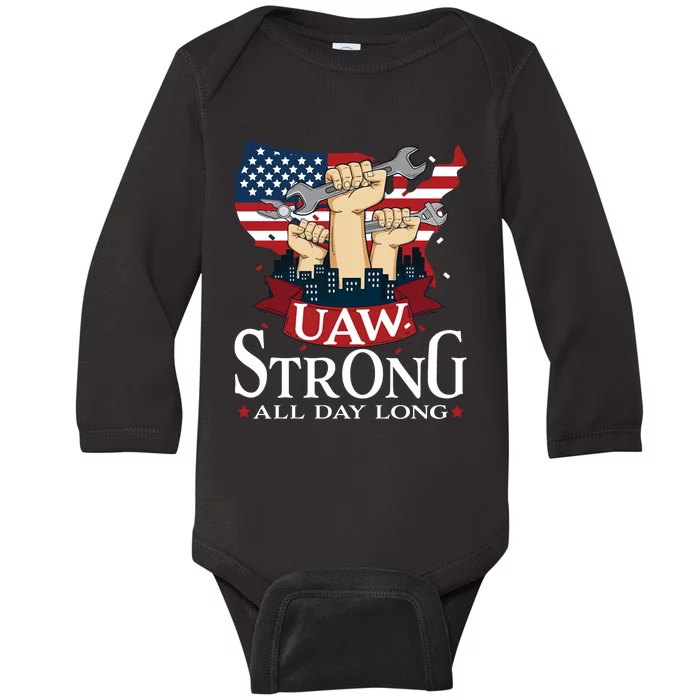 UAW Strong Solidarity UAW Proud Union UAW Laborer Worker Baby Long Sleeve Bodysuit