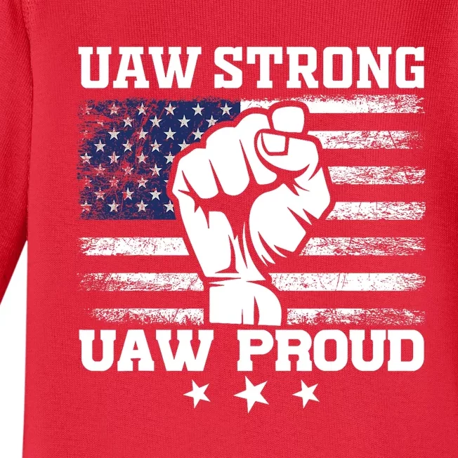 UAW Strong Solidarity UAW Proud Union UAW Laborer Worker UAW Strike Baby Long Sleeve Bodysuit