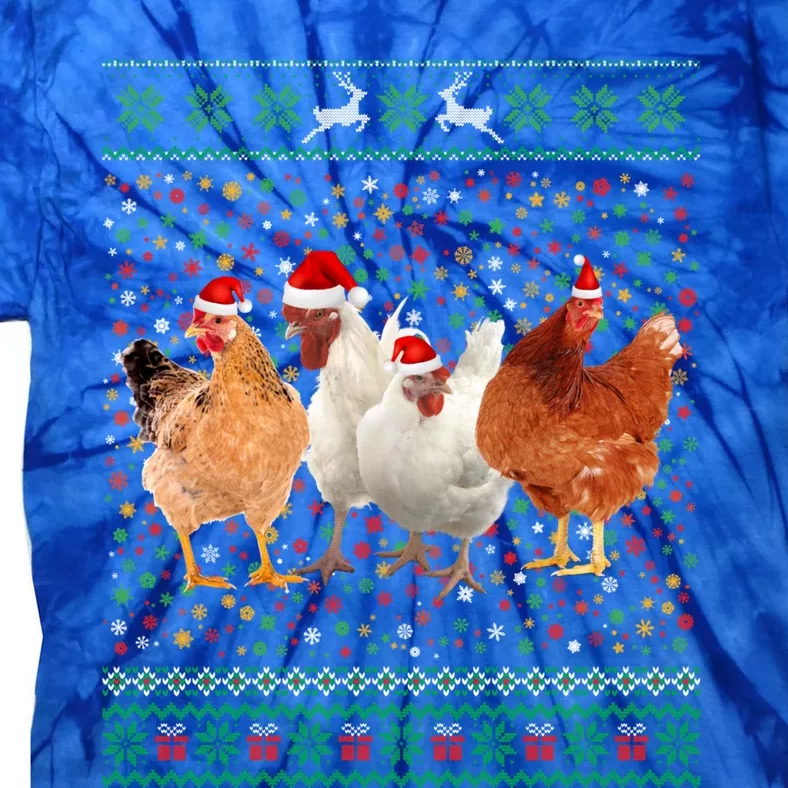 Ugly Sweater Santa Hat Christmas Chicken Lover Animal Hat Funny Gift Tie-Dye T-Shirt