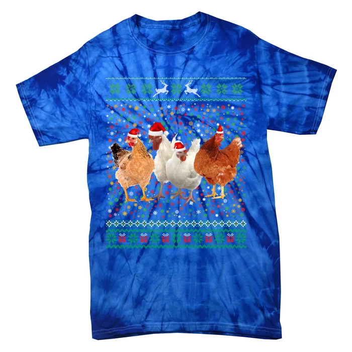 Ugly Sweater Santa Hat Christmas Chicken Lover Animal Hat Funny Gift Tie-Dye T-Shirt