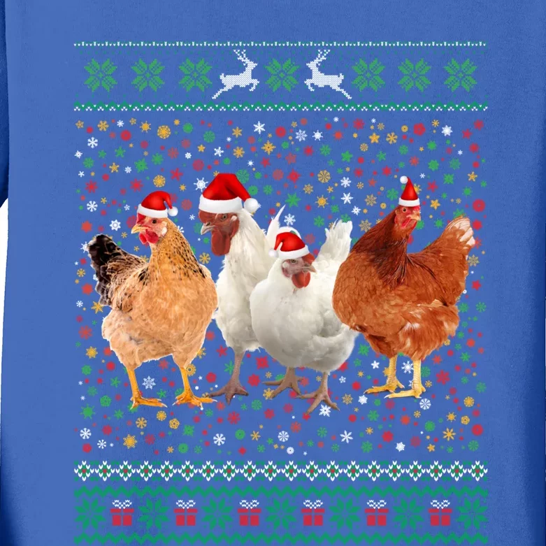 Ugly Sweater Santa Hat Christmas Chicken Lover Animal Hat Funny Gift Kids Long Sleeve Shirt