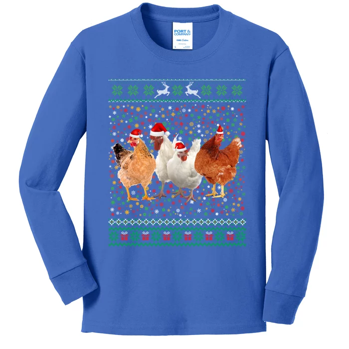 Ugly Sweater Santa Hat Christmas Chicken Lover Animal Hat Funny Gift Kids Long Sleeve Shirt