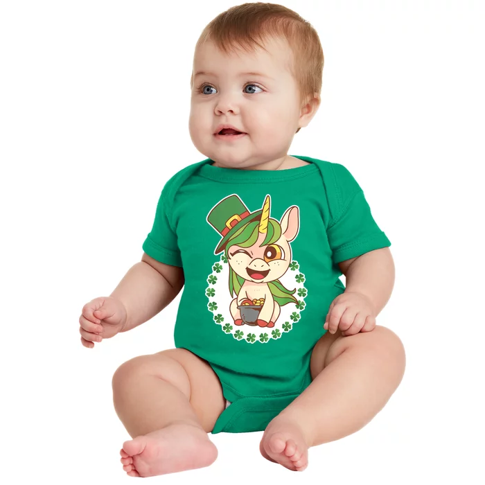 Unicorn Shamrock St Patrick's Day Baby Bodysuit