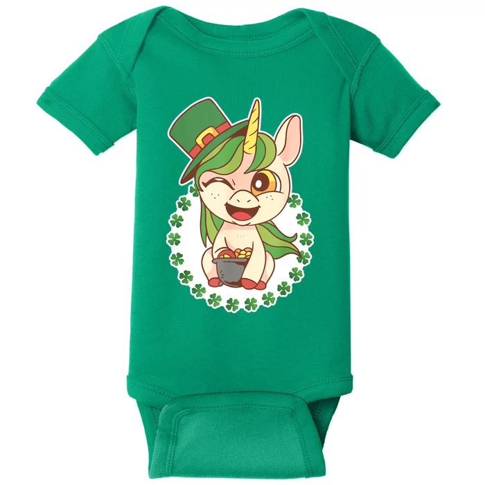 Unicorn Shamrock St Patrick's Day Baby Bodysuit