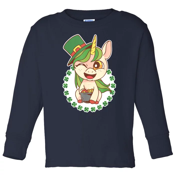 Unicorn Shamrock St Patrick's Day Toddler Long Sleeve Shirt