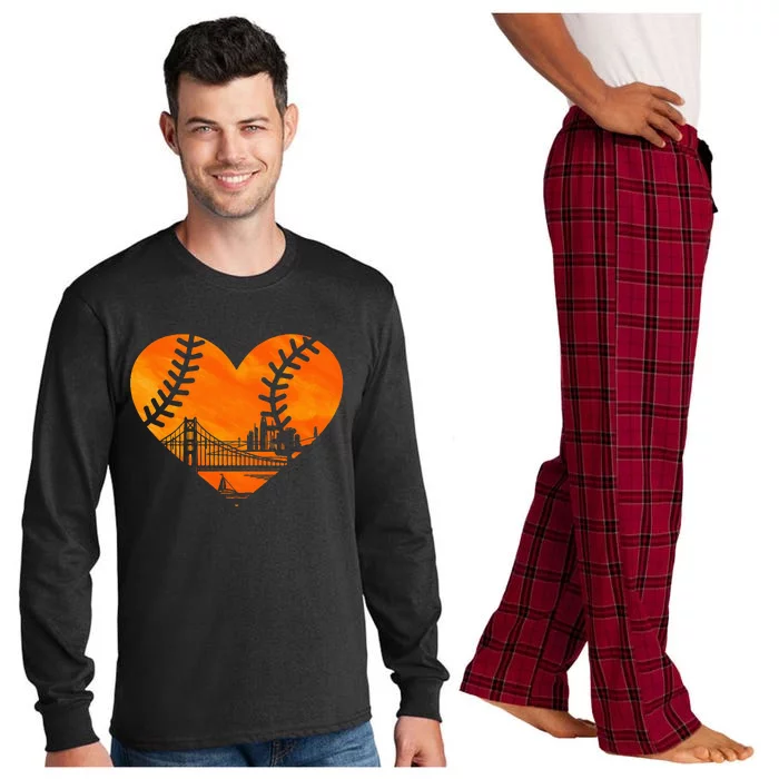 Us State San Francisco Baseball Vintage Heart Long Sleeve Pajama Set