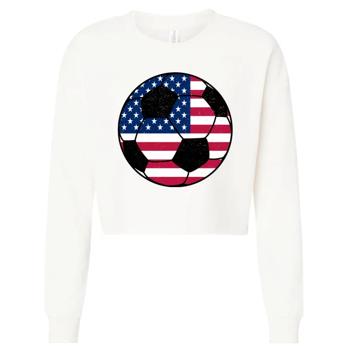 United States Soccer Ball Sport Vintage Cropped Pullover Crew