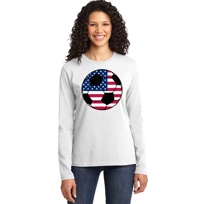 United States Soccer Ball Sport Vintage Ladies Long Sleeve Shirt