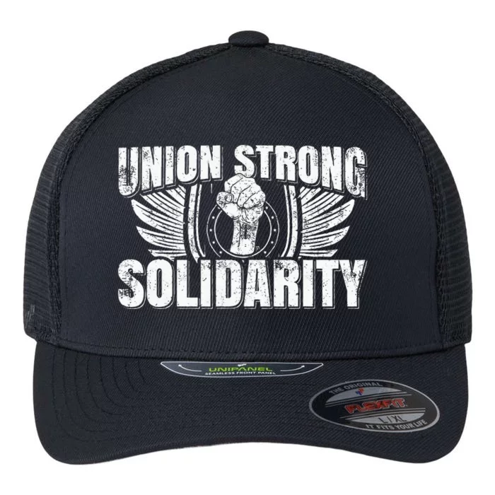 Union Strong Solidarity UAW Worker Laborer Flexfit Unipanel Trucker Cap