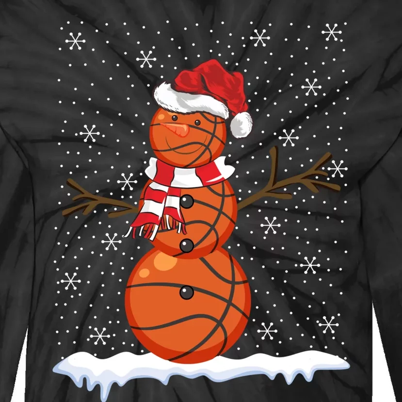 Ugly Sweater Style Snowman Basketball Ball Christmas Tie-Dye Long Sleeve Shirt