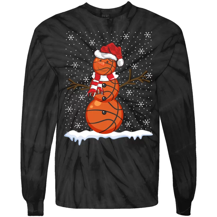 Ugly Sweater Style Snowman Basketball Ball Christmas Tie-Dye Long Sleeve Shirt