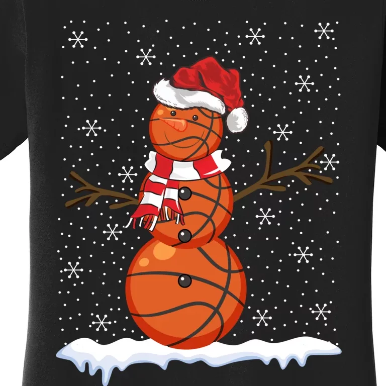 Ugly Sweater Style Snowman Basketball Ball Christmas Women's T-Shirt