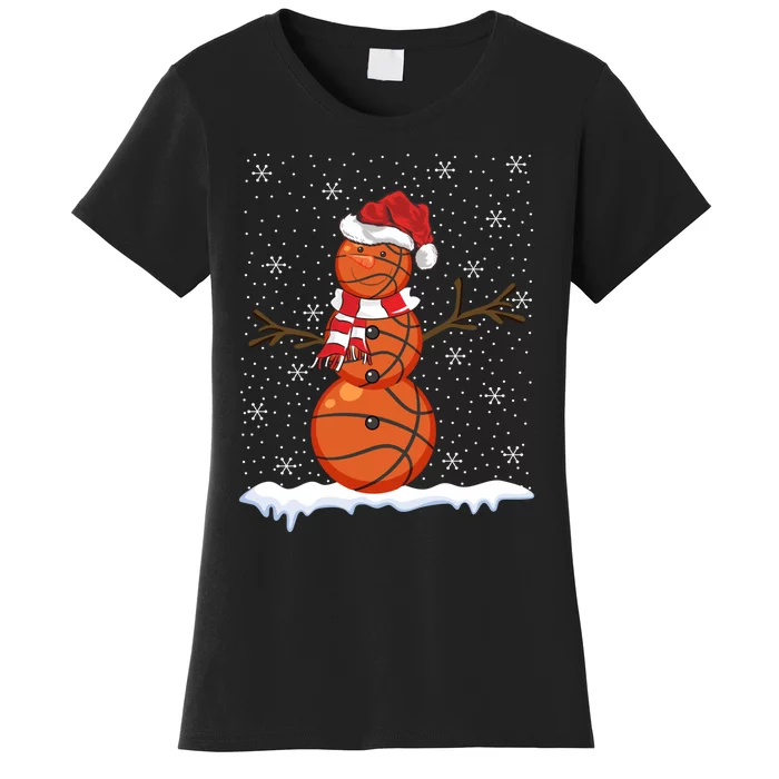 Ugly Sweater Style Snowman Basketball Ball Christmas Women's T-Shirt