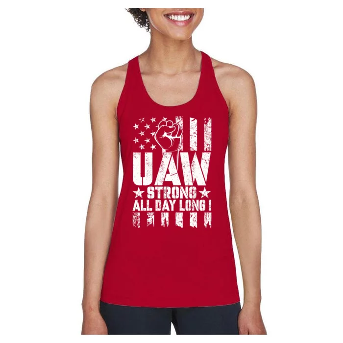 UAW Strong Solidarity UAW Proud Union UAW Laborer Worker Women's Racerback Tank