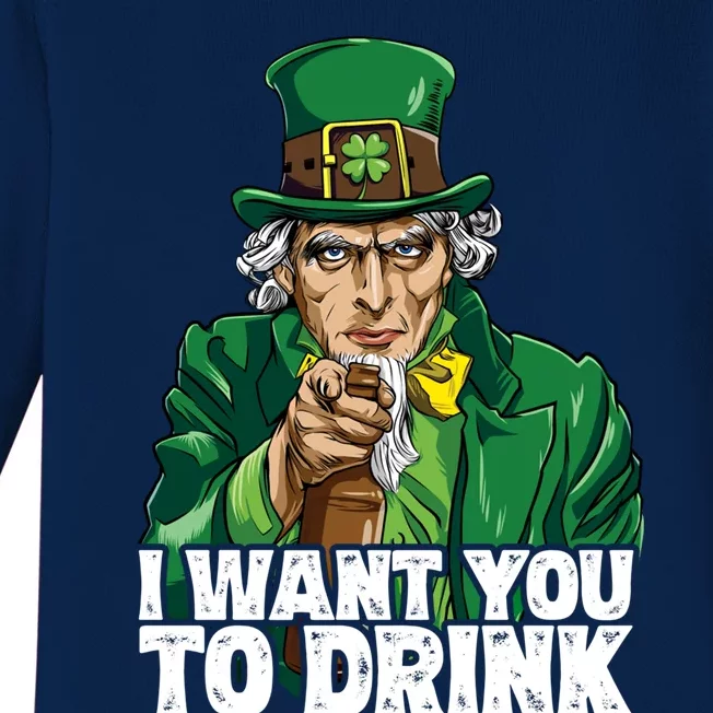 Uncle Sam St Patricks Day I Want You To Leprechaun Gift Baby Long Sleeve Bodysuit