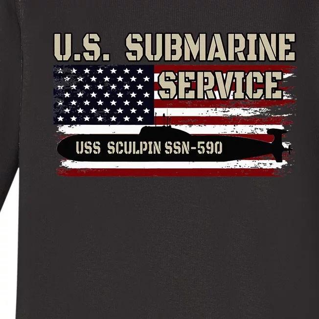 USS Sculpin SSN590 Submarine Veterans Day Father's Day Baby Long Sleeve Bodysuit