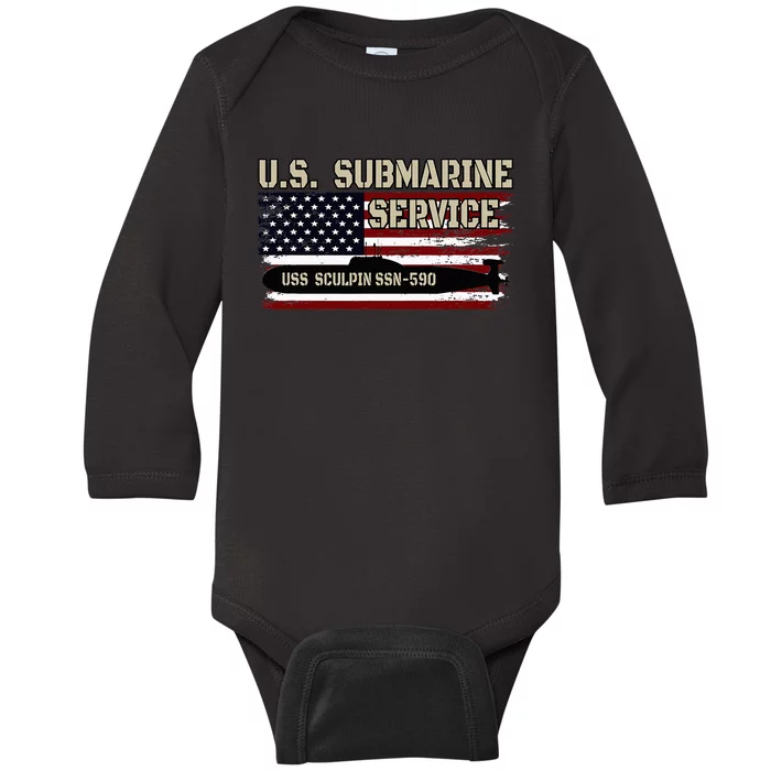 USS Sculpin SSN590 Submarine Veterans Day Father's Day Baby Long Sleeve Bodysuit