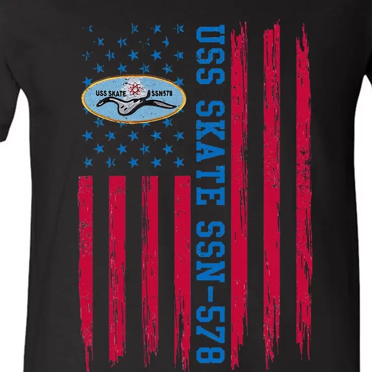 Uss Skate Ssn578 American Flag Submarine Ship Veteran V-Neck T-Shirt