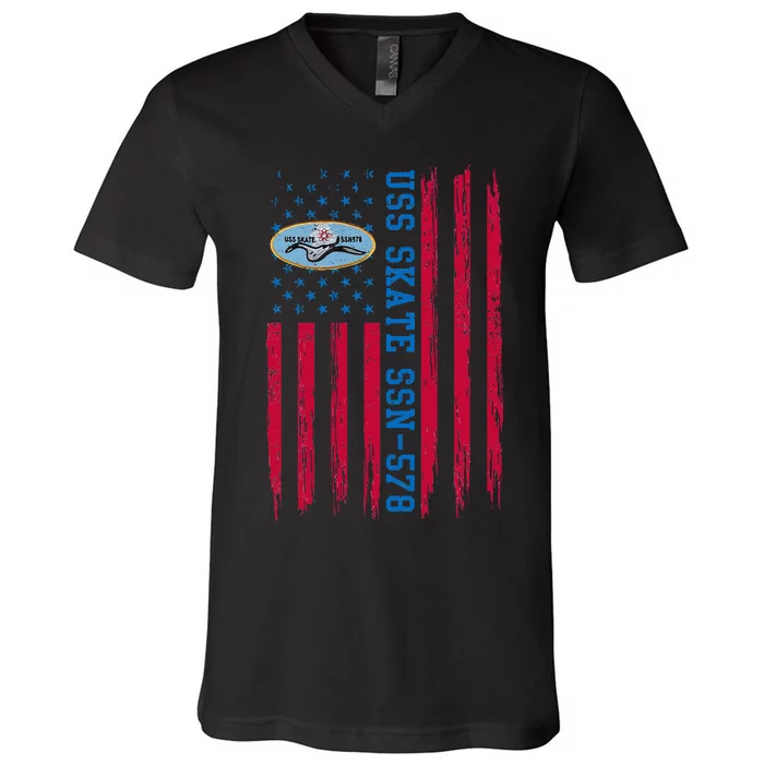 Uss Skate Ssn578 American Flag Submarine Ship Veteran V-Neck T-Shirt