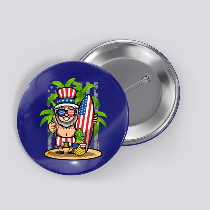 Uncle Sam Surfing America 4th Of July Pineapple Beach Vibe Gift Button