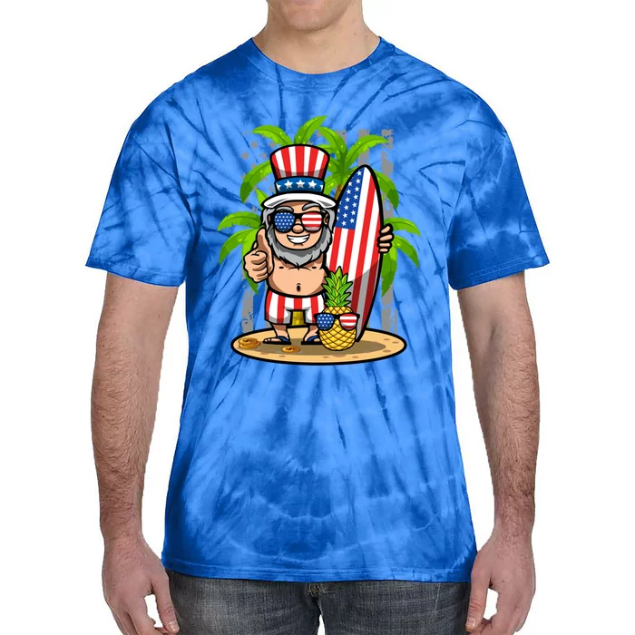 Uncle Sam Surfing America 4th Of July Pineapple Beach Vibe Gift Tie-Dye T-Shirt