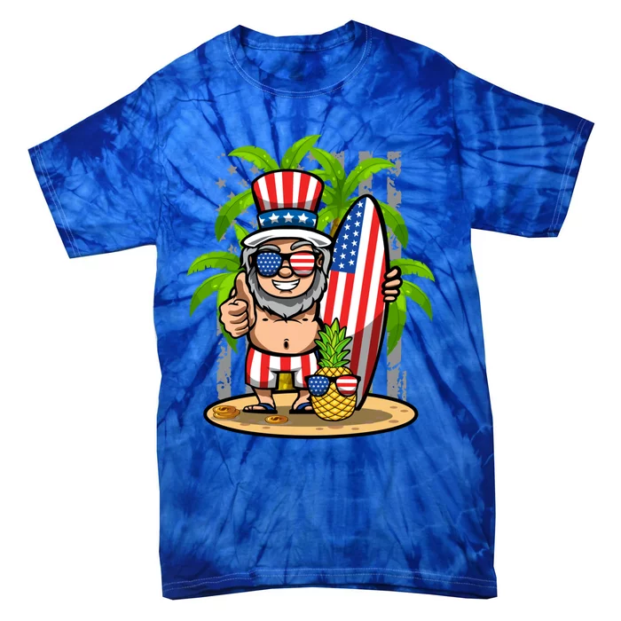 Uncle Sam Surfing America 4th Of July Pineapple Beach Vibe Gift Tie-Dye T-Shirt