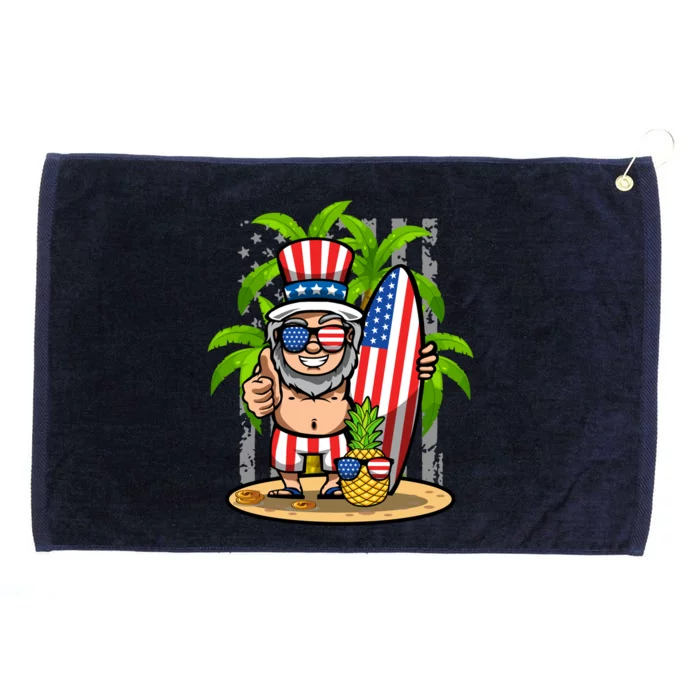 Uncle Sam Surfing America 4th Of July Pineapple Beach Vibe Gift Grommeted Golf Towel