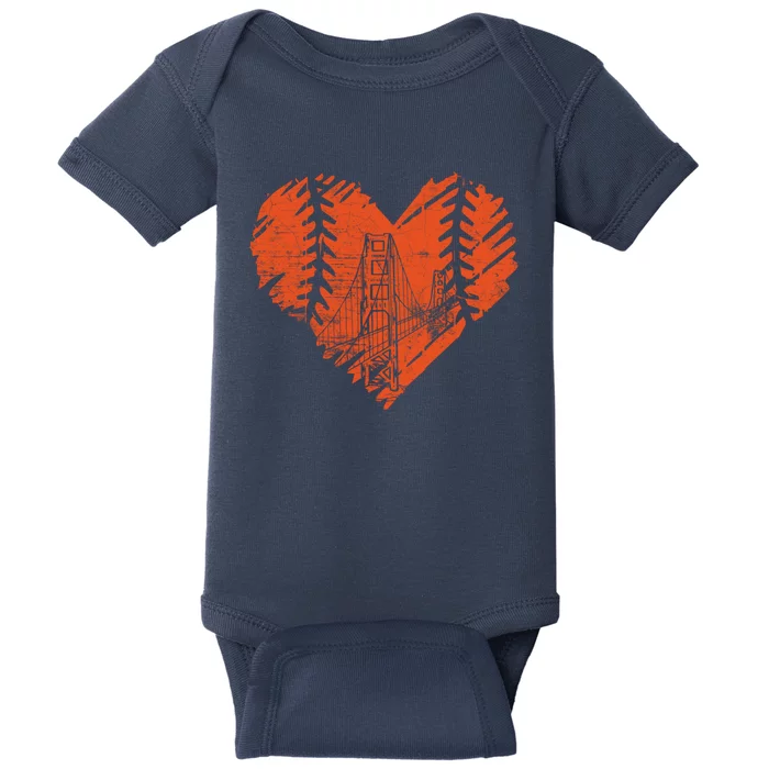 US State San Francisco Baseball Vintage Heart Baby Bodysuit