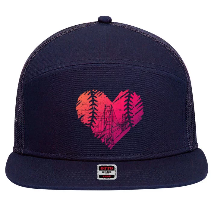 Us State San Francisco Baseball Vintage Heart Gift 7 Panel Mesh Trucker Snapback Hat