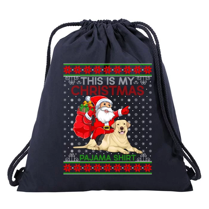 Ugly Sweater Santa Riding Labrador Retriever Dog Christmas Funny Gift Drawstring Bag