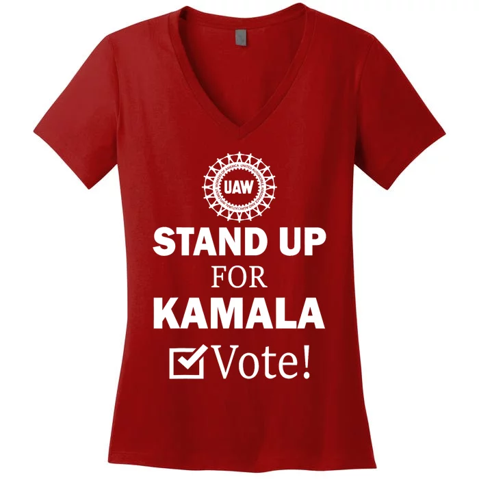 Uaw Strike Stand Up For Kamala Vote Uaw Red President Kamala Harris 2024 Vote Women's V-Neck T-Shirt