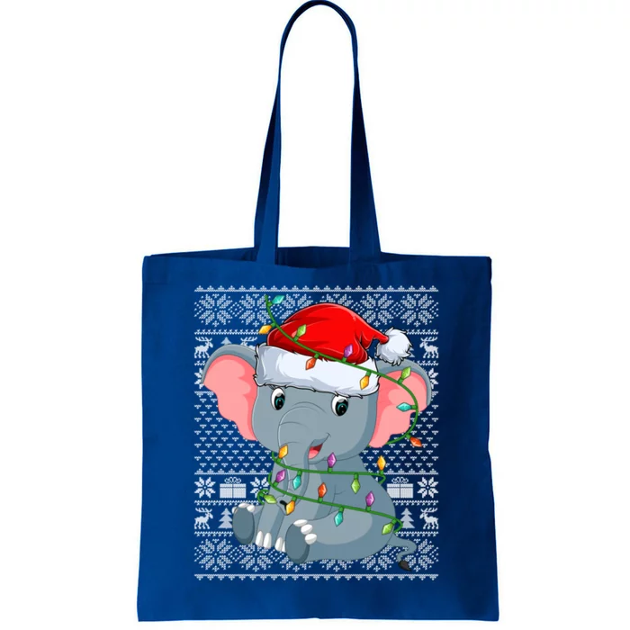 Ugly Sweater Style Xmas Lights Santa Elephant Christmas Great Gift Tote Bag