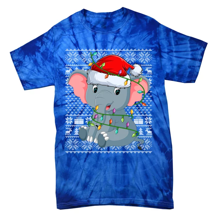 Ugly Sweater Style Xmas Lights Santa Elephant Christmas Great Gift Tie-Dye T-Shirt