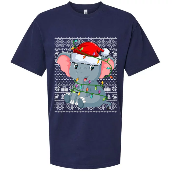 Ugly Sweater Style Xmas Lights Santa Elephant Christmas Great Gift Sueded Cloud Jersey T-Shirt