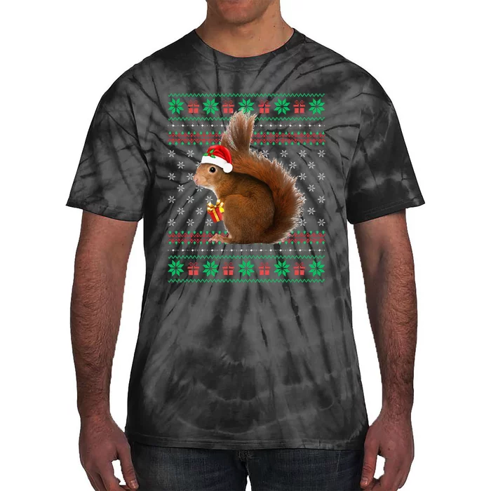 Ugly Sweater Squirrel Christmas Tree Lights Reindeer Xmas Tie-Dye T-Shirt