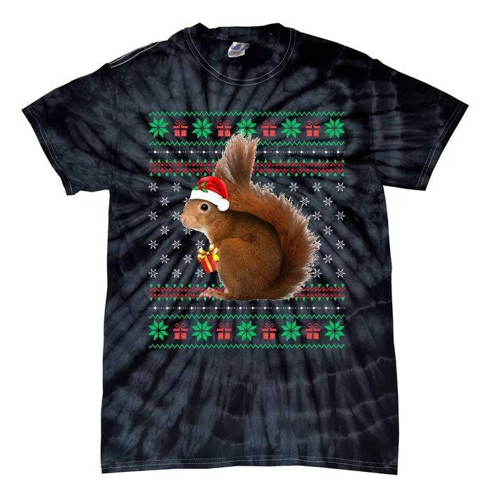 Ugly Sweater Squirrel Christmas Tree Lights Reindeer Xmas Tie-Dye T-Shirt