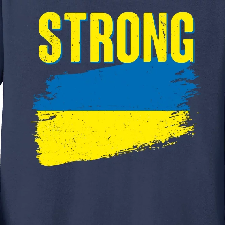 Ukraine Strong Stand With Ukraine Flag Kids Long Sleeve Shirt