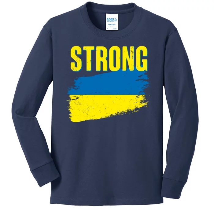 Ukraine Strong Stand With Ukraine Flag Kids Long Sleeve Shirt