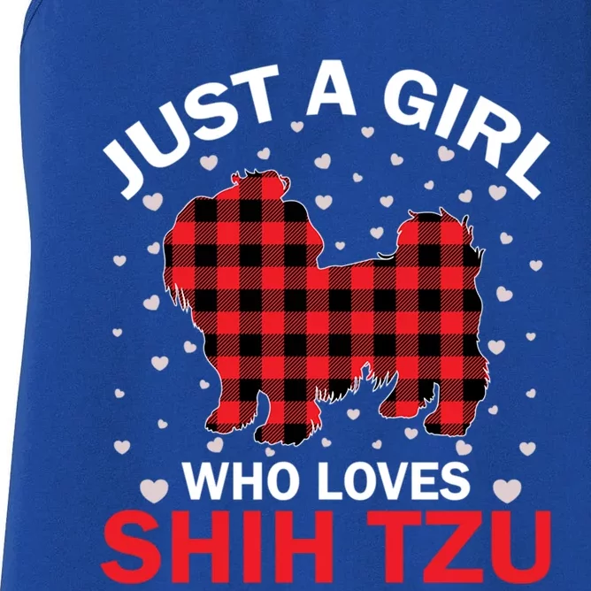 Ugly Sweater Style Shih Tzu Dog Red Plaid Matching Christmas Gift Women's Racerback Tank