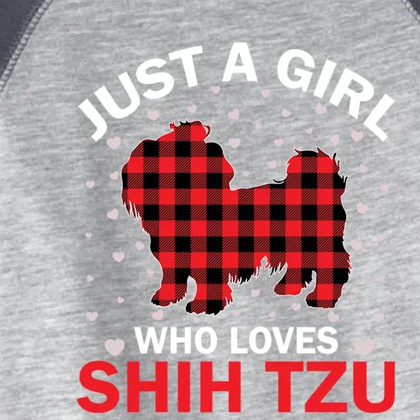 Ugly Sweater Style Shih Tzu Dog Red Plaid Matching Christmas Gift Toddler Fine Jersey T-Shirt