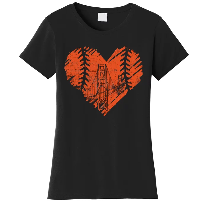 US State San Francisco Baseball Vintage Heart Women's T-Shirt