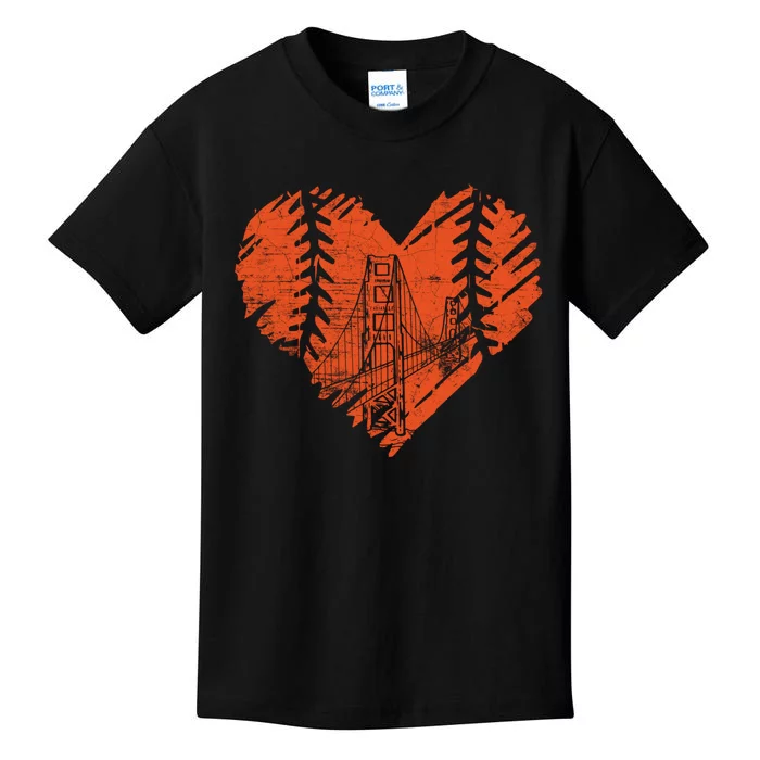 US State San Francisco Baseball Vintage Heart Kids T-Shirt