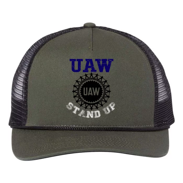 Uaw Strike Stand Up United Auto Workers Union Uaw Red Trending Retro Rope Trucker Hat Cap