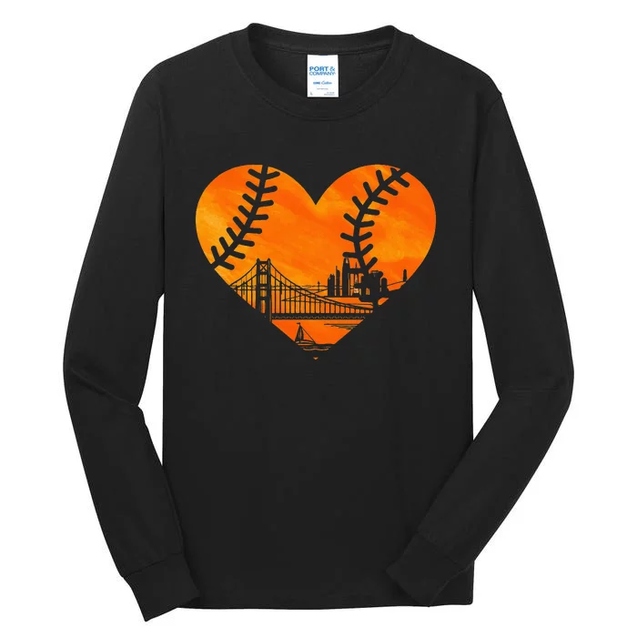 US State San Francisco Baseball Vintage Heart Tall Long Sleeve T-Shirt