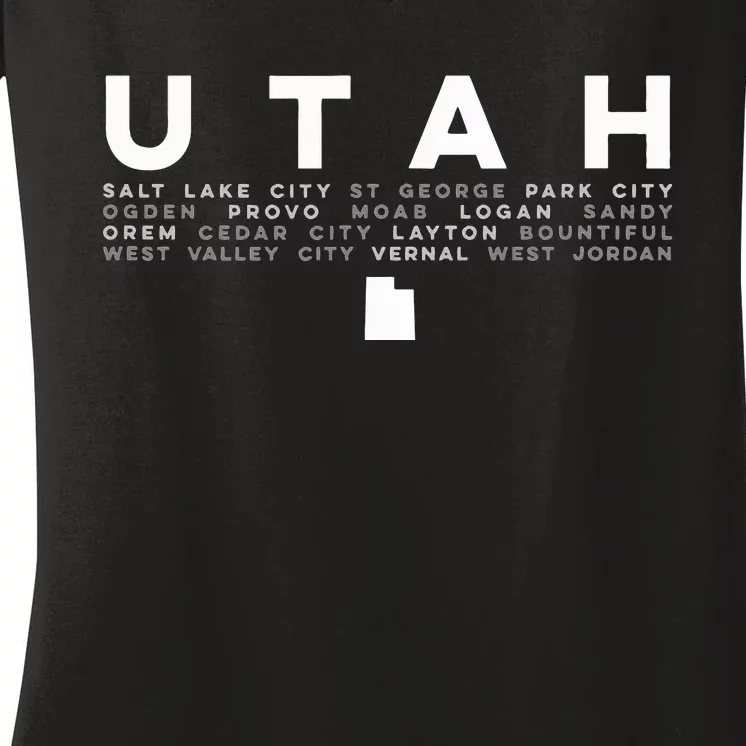 Utah State Salt Lake Ogden Provo Moab Map Women's V-Neck T-Shirt