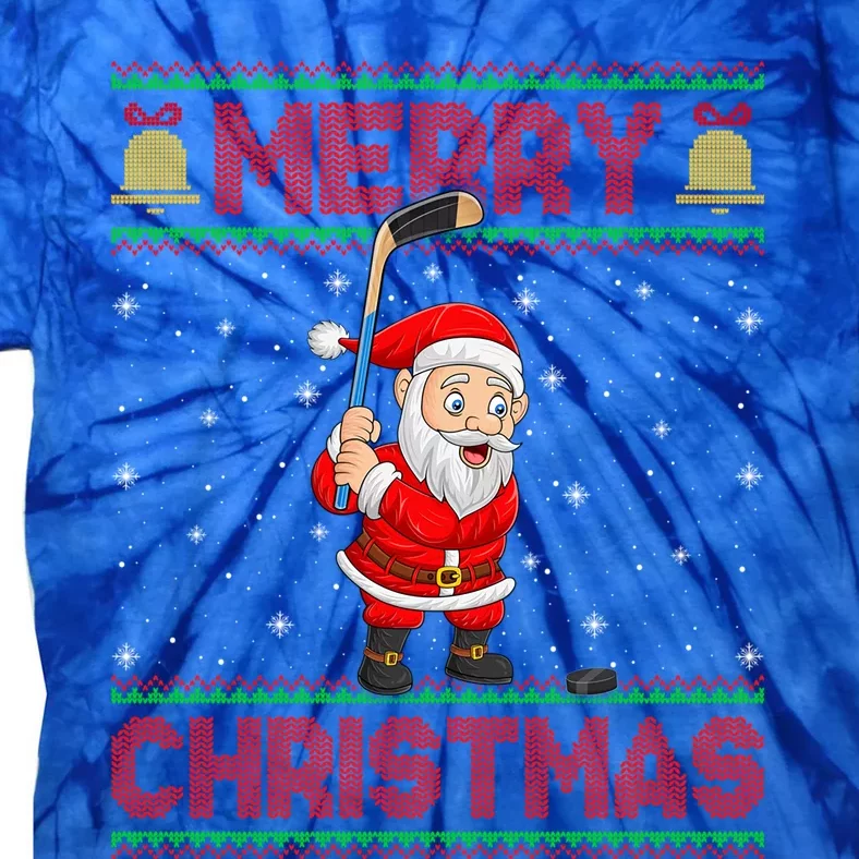 Ugly Sweater Style Santa Claus Playing Ice Hockey Christmas Gift Tie-Dye T-Shirt