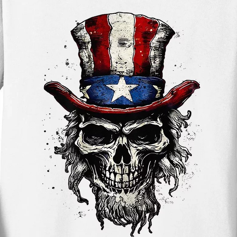 uncle sam skull Kids Long Sleeve Shirt