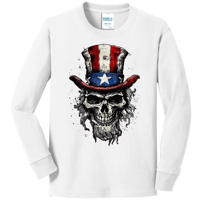 uncle sam skull Kids Long Sleeve Shirt