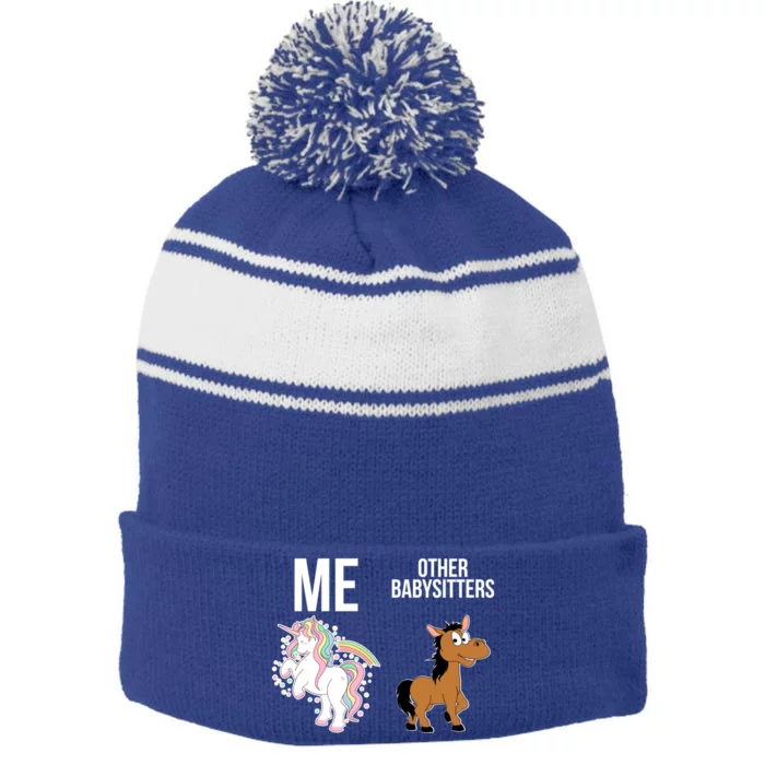 Unicorn Sitter Sitting Sitters Gift Stripe Pom Pom Beanie