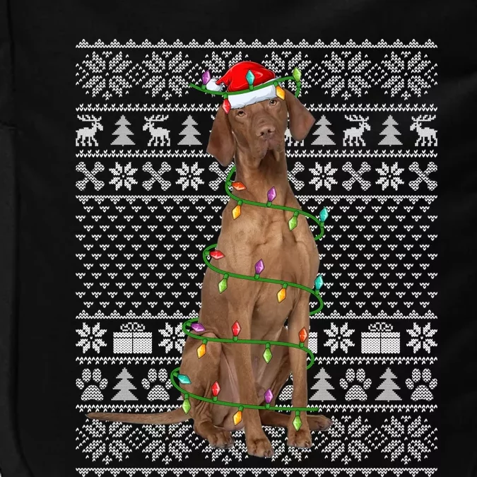 Ugly Sweater Style Xmas Lights Santa Vizsla Dog Christmas Gift Impact Tech Backpack